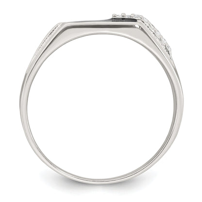 Sterling Silver Polished Black Enameled and White CZ Size 10 Mens Signet Ring