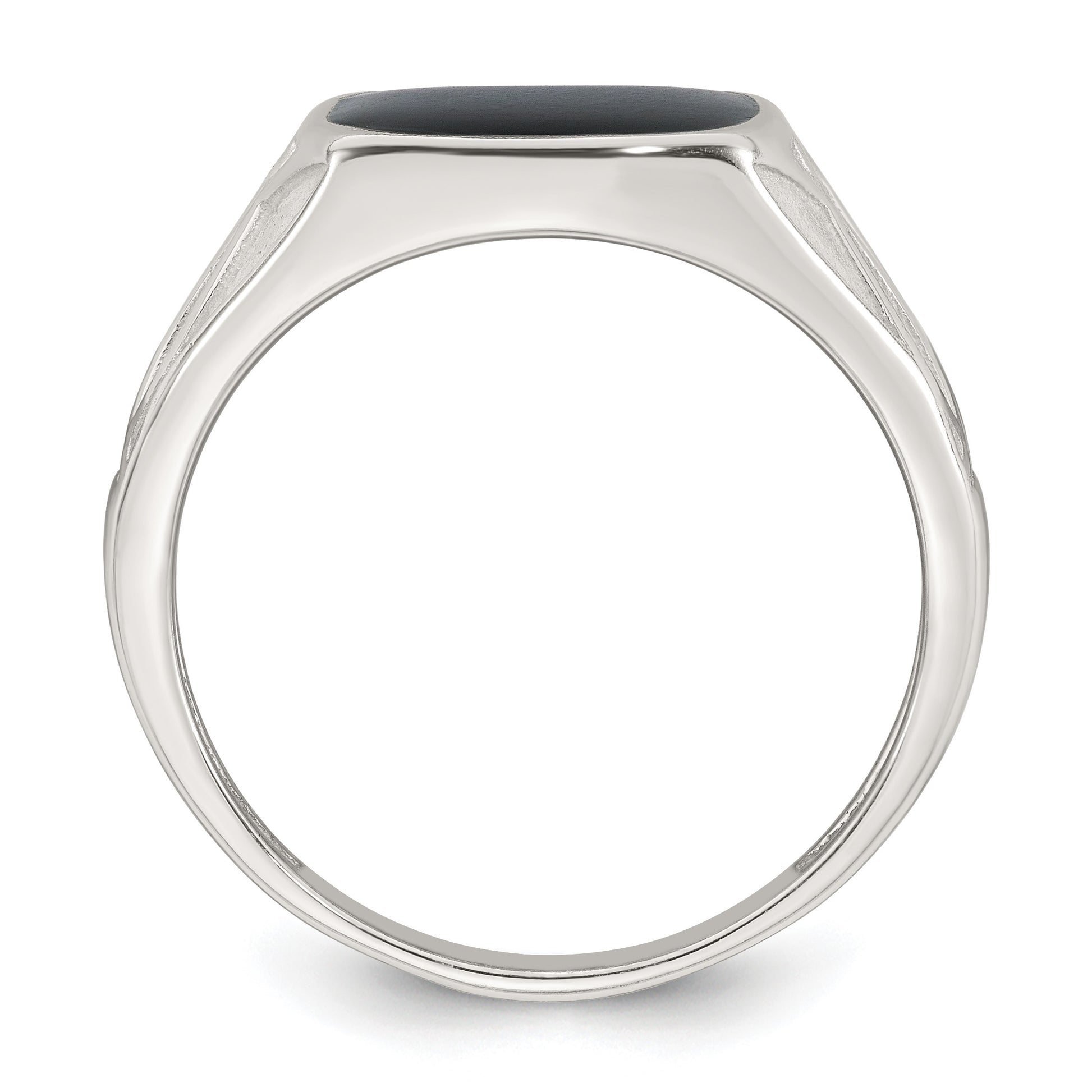Sterling Silver Polished and Textured Black Enameled Size 9 Mens Signet Ring