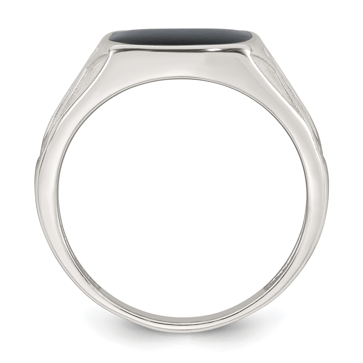 Sterling Silver Polished and Textured Black Enameled Size 11 Mens Signet Ring