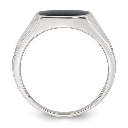 Sterling Silver Polished and Textured Black Enameled Size 10 Mens Signet Ring