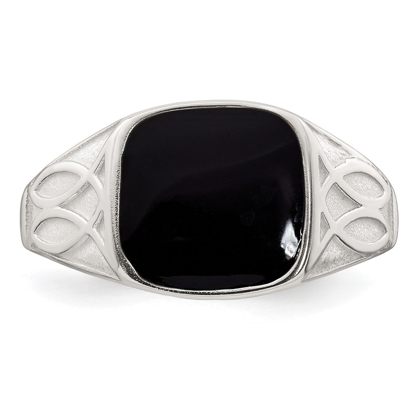 Sterling Silver Polished and Textured Black Enameled Size 10 Mens Signet Ring