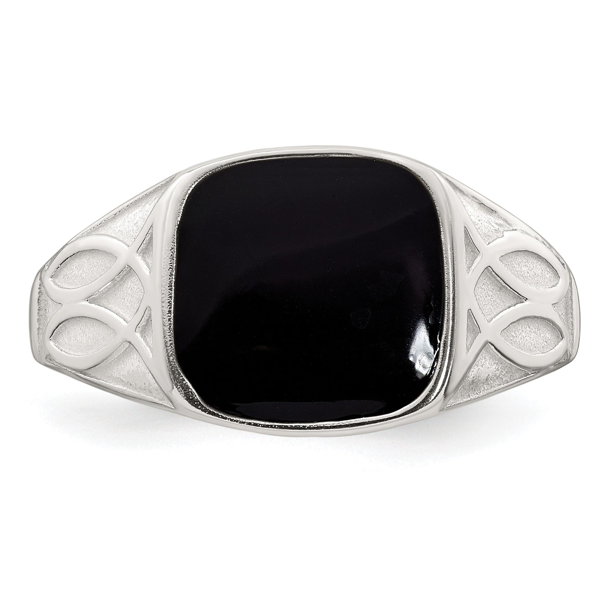 Sterling Silver Polished and Textured Black Enameled Size 10 Mens Signet Ring