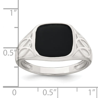 Sterling Silver Polished and Textured Black Enameled Size 10 Mens Signet Ring