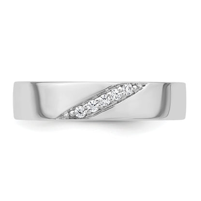 Sterling Silver Rhodium-plated Polished White CZ Mens Size 11 Band Ring