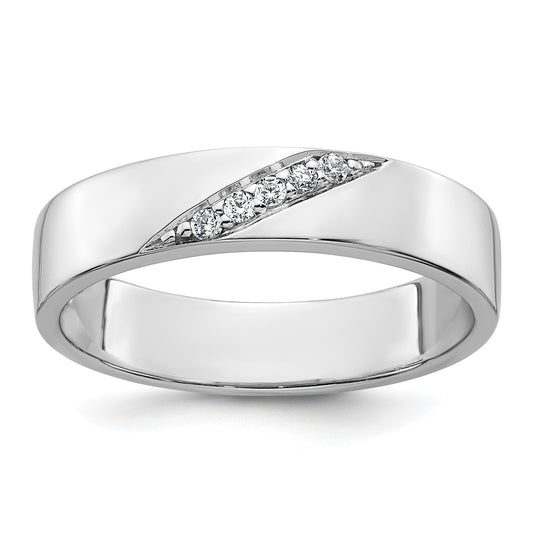 Sterling Silver Rhodium-plated Polished White CZ Mens Size 9 Band Ring