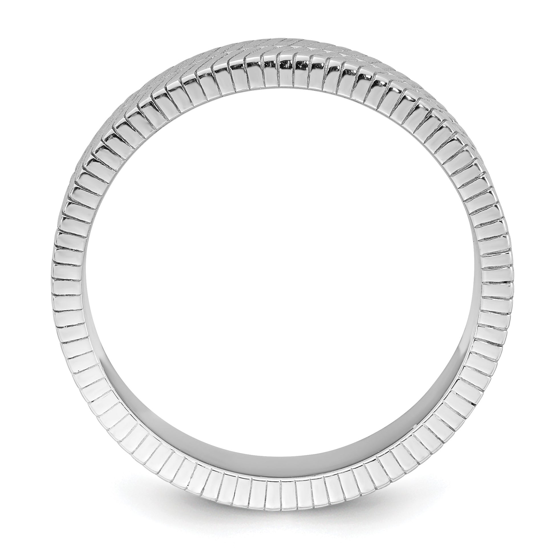 Sterling Silver Rhodium-plated Polished and Textured 5.00mm Band Size 9 Mens Ring