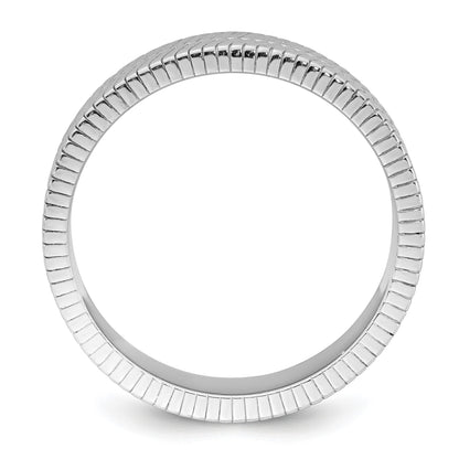Sterling Silver Rhodium-plated Polished and Textured 5.00mm Band Size 9 Mens Ring
