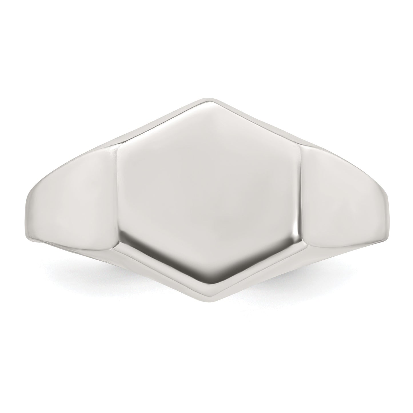 Sterling Silver Polished 12.2mm x 11.4mm Hexagon Closed Back Size 10 Mens Signet Ring