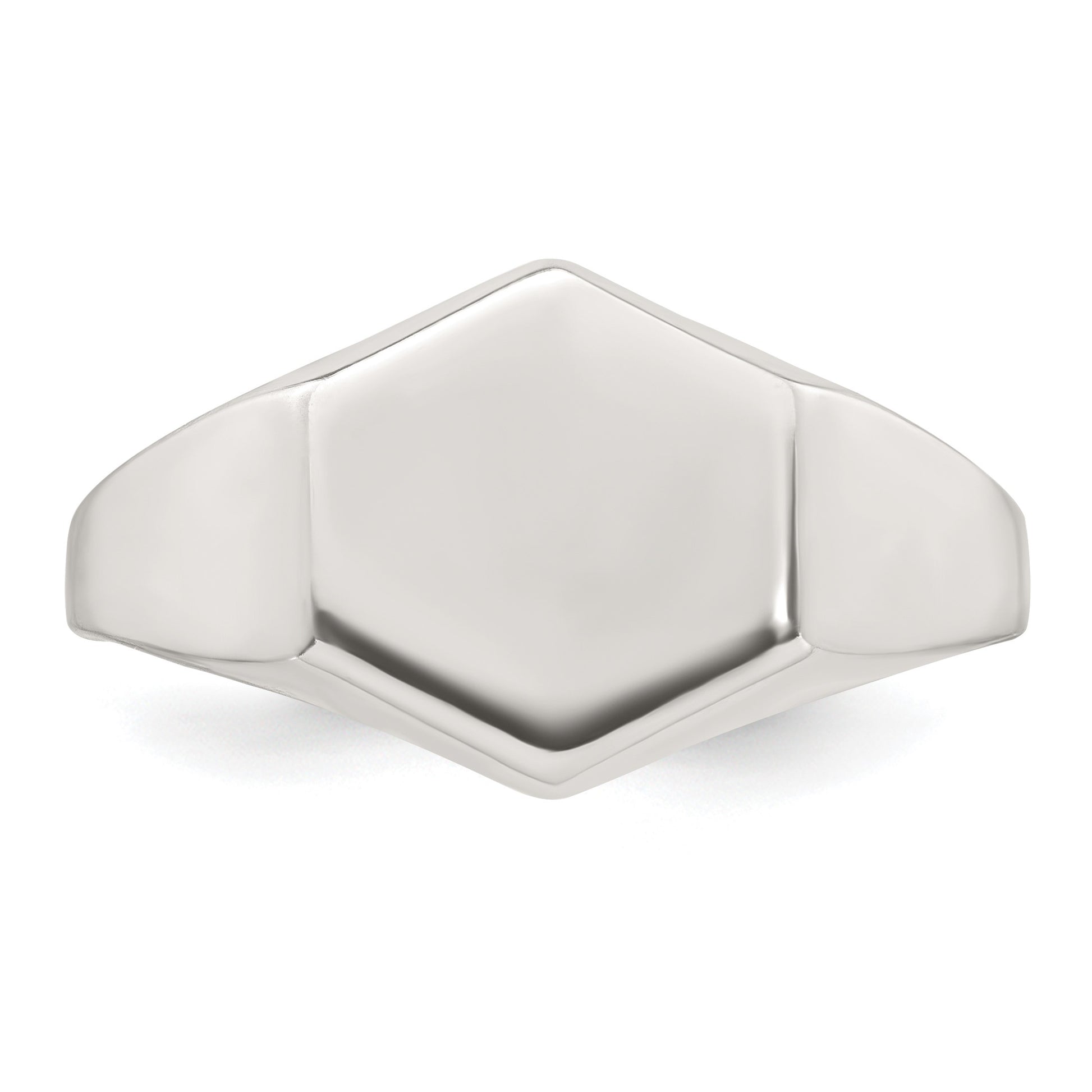 Sterling Silver Polished 12.2mm x 11.4mm Hexagon Closed Back Size 10 Mens Signet Ring