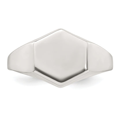 Sterling Silver Polished 12.2mm x 11.4mm Hexagon Closed Back Size 10 Mens Signet Ring