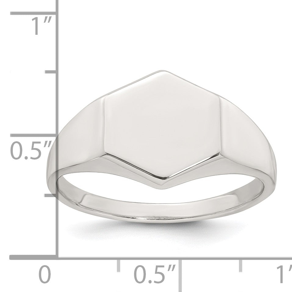 Sterling Silver Polished 12.2mm x 11.4mm Hexagon Closed Back Size 10 Mens Signet Ring
