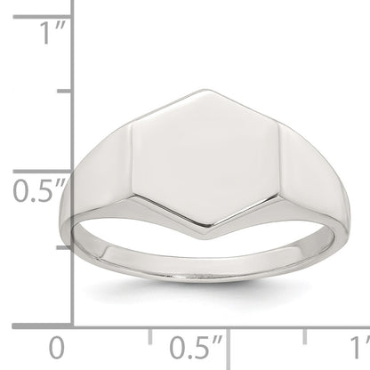 Sterling Silver Polished 12.2mm x 11.4mm Hexagon Closed Back Size 10 Mens Signet Ring