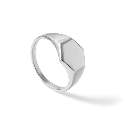 Sterling Silver Polished 12.2mm x 11.4mm Hexagon Closed Back Size 10 Mens Signet Ring