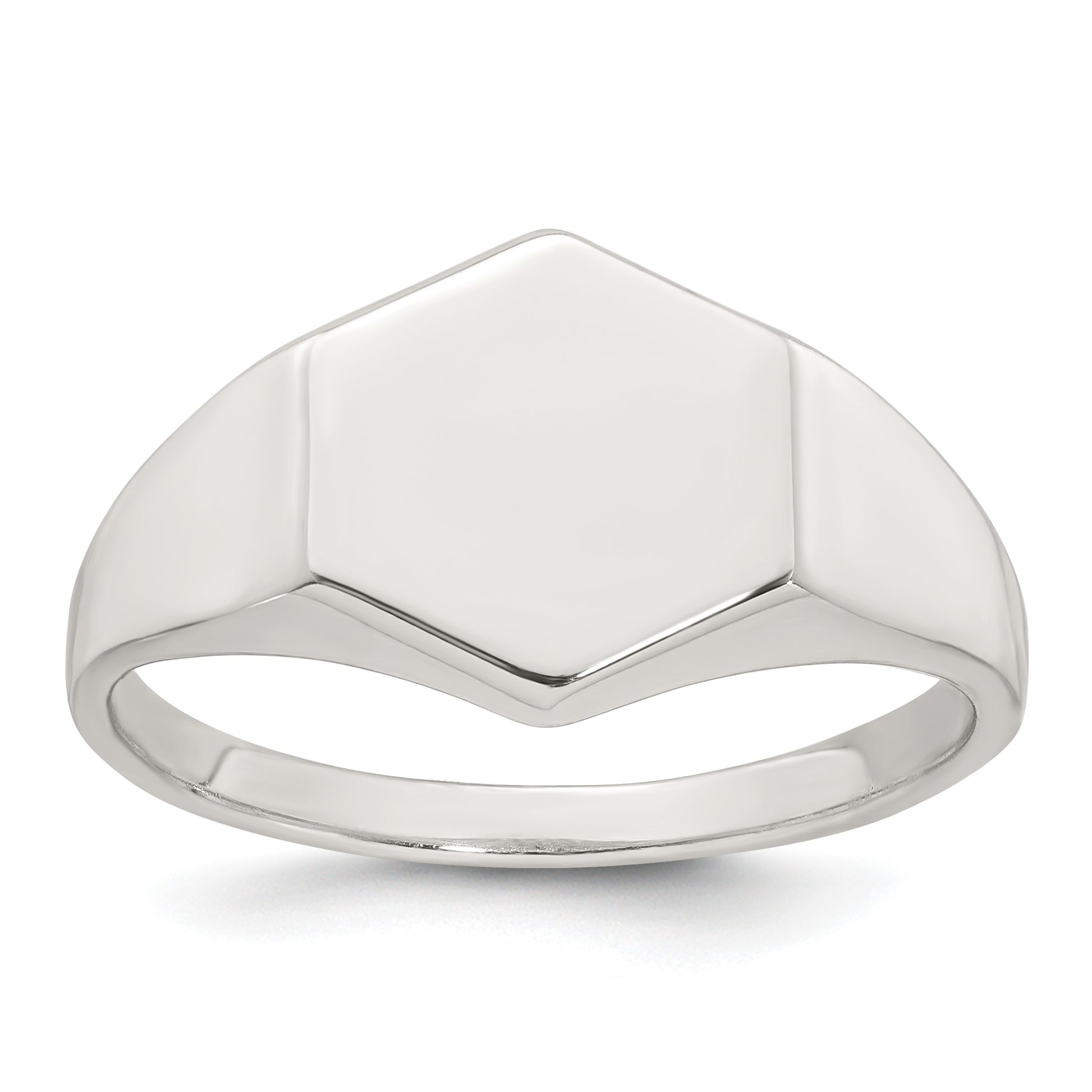 Sterling Silver Polished 12.2mm x 11.4mm Hexagon Closed Back Size 9 Mens Signet Ring