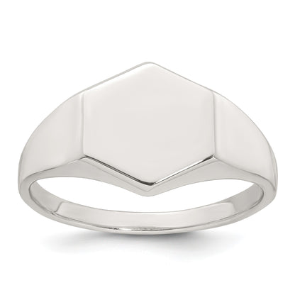 Sterling Silver Polished 12.2mm x 11.4mm Hexagon Closed Back Size 9 Mens Signet Ring