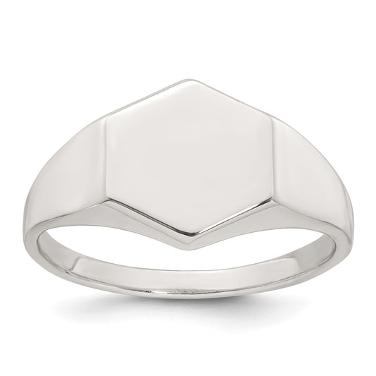 Sterling Silver Polished 12.2mm x 11.4mm Hexagon Closed Back Size 10 Mens Signet Ring
