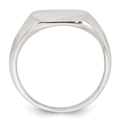 Sterling Silver Polished Brushed and Grooved 15.3mm x 13.2mm Rectangle Closed Back Size 9 Mens Signet Ring