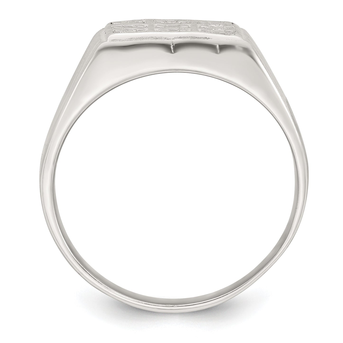 Sterling Silver Polished and Grooved White CZ Square Size 9 Mens Ring