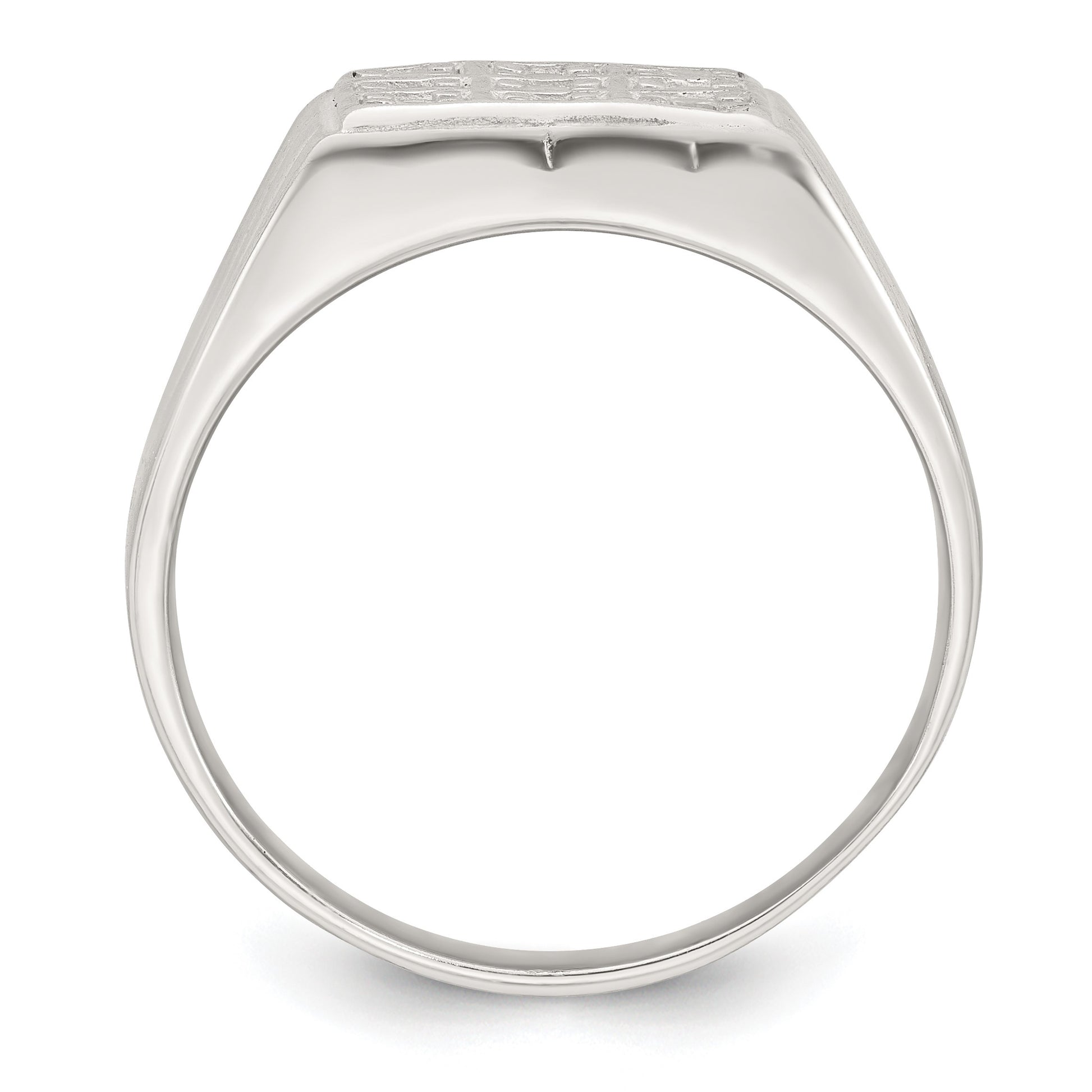 Sterling Silver Polished and Grooved White CZ Square Size 9 Mens Ring