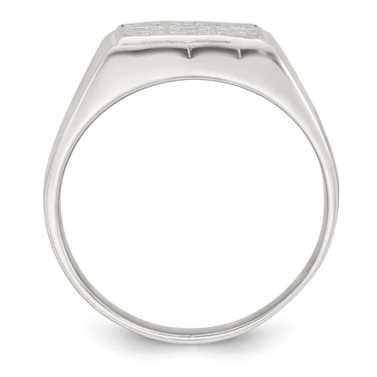 Sterling Silver Polished and Grooved White CZ Square Size 10 Mens Ring