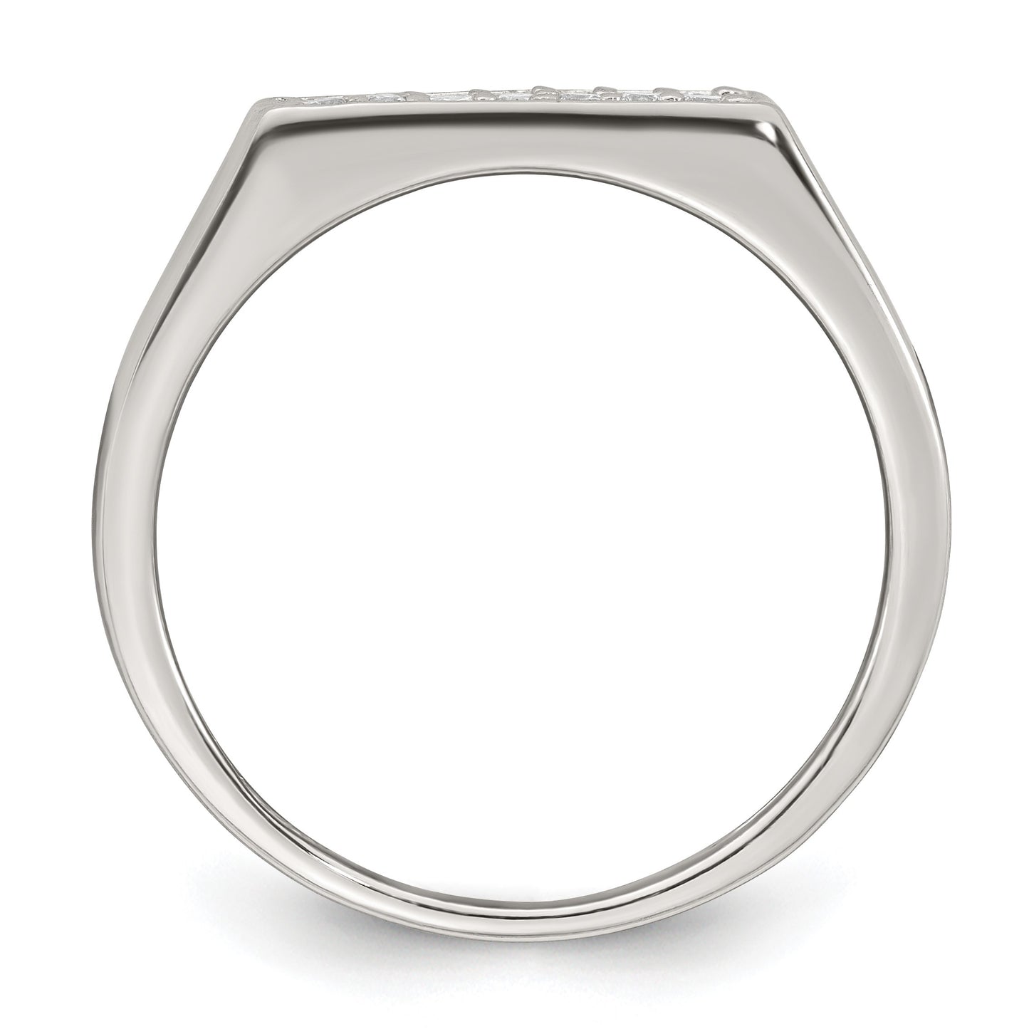 Sterling Silver Polished White CZ Rectangular Size 9 Mens Ring