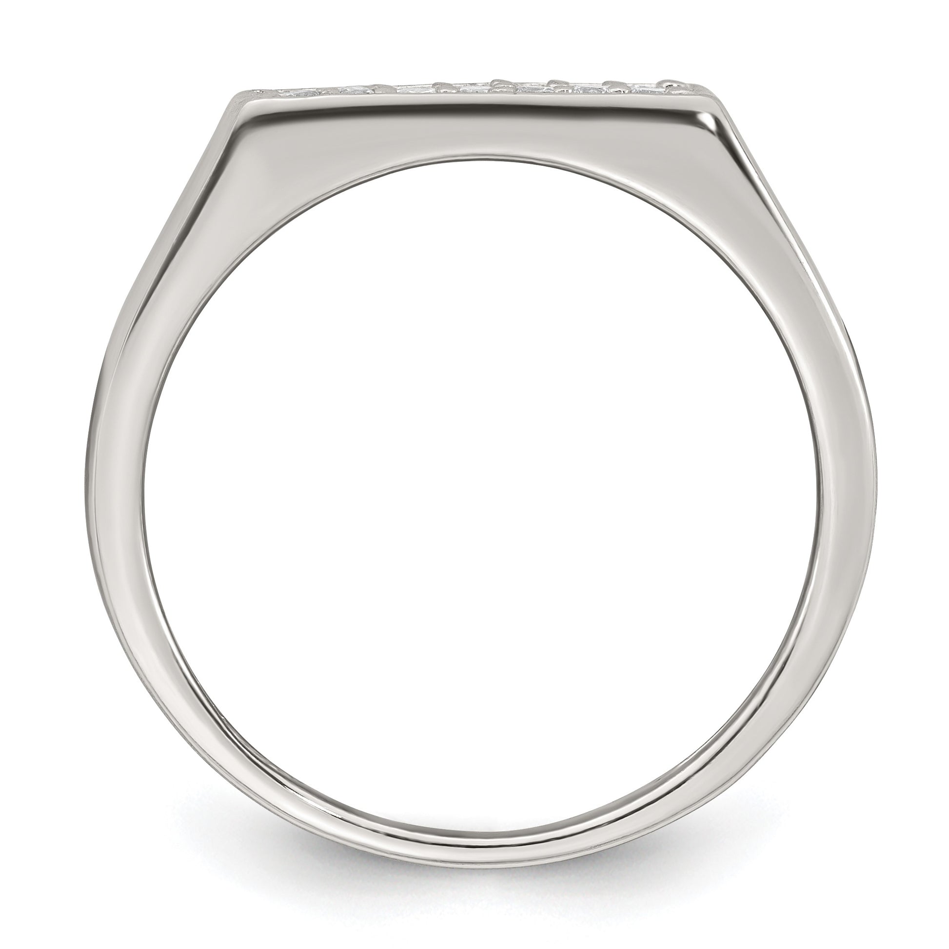 Sterling Silver Polished White CZ Rectangular Size 9 Mens Ring