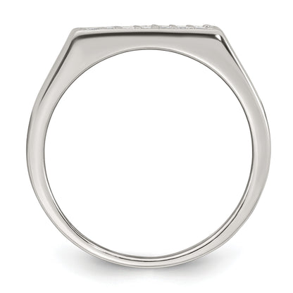 Sterling Silver Polished White CZ Rectangular Size 9 Mens Ring