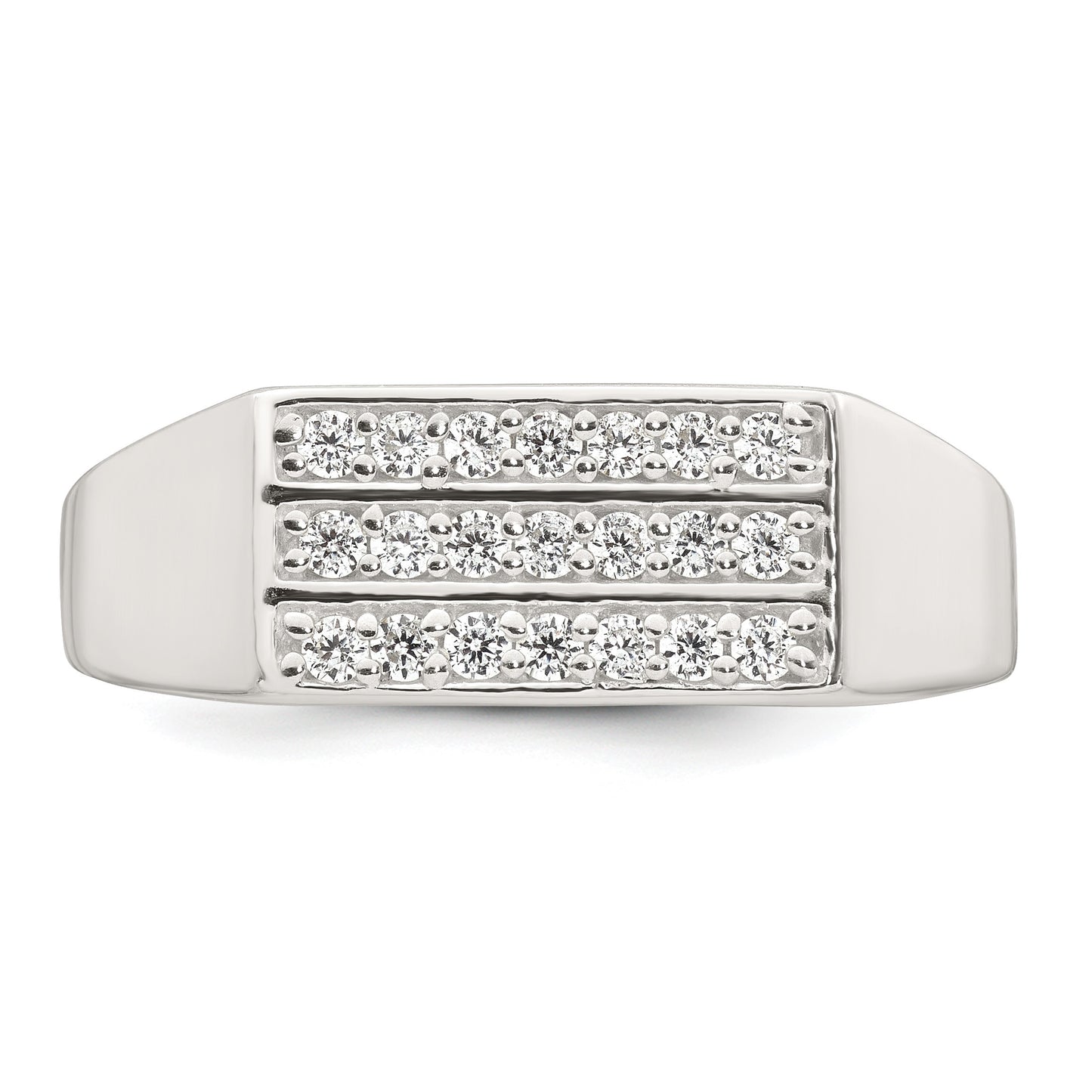 Sterling Silver Polished White CZ Rectangular Size 9 Mens Ring