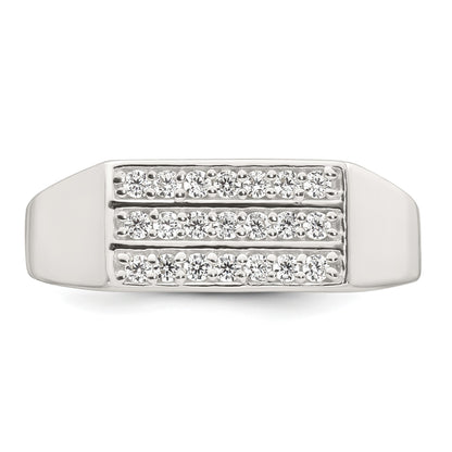 Sterling Silver Polished White CZ Rectangular Size 11 Mens Ring