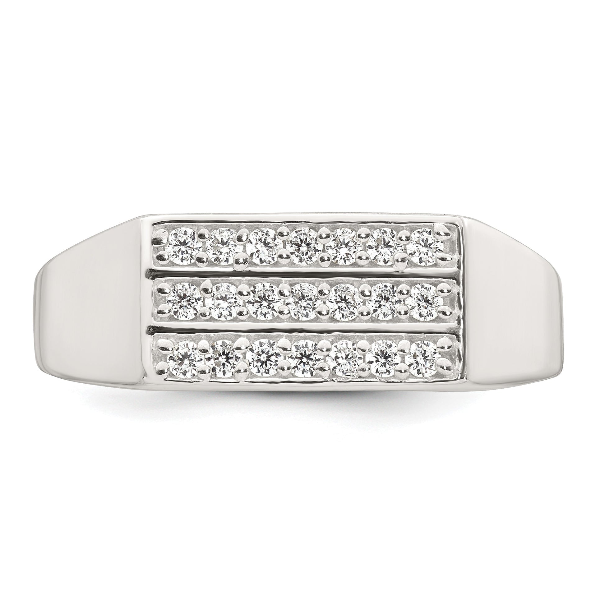 Sterling Silver Polished White CZ Rectangular Size 10 Mens Ring