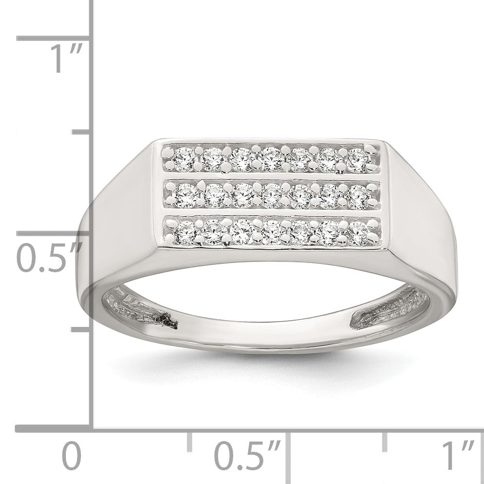 Sterling Silver Polished White CZ Rectangular Size 9 Mens Ring