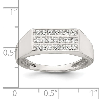 Sterling Silver Polished White CZ Rectangular Size 9 Mens Ring