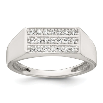 Sterling Silver Polished White CZ Rectangular Size 9 Mens Ring