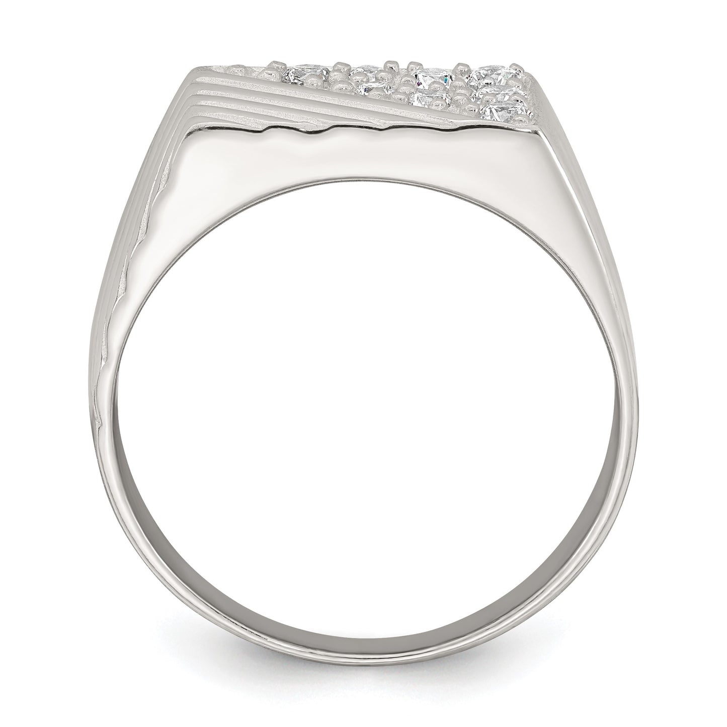 Sterling Silver Polished and Grooved White CZ Size 9 Mens Ring