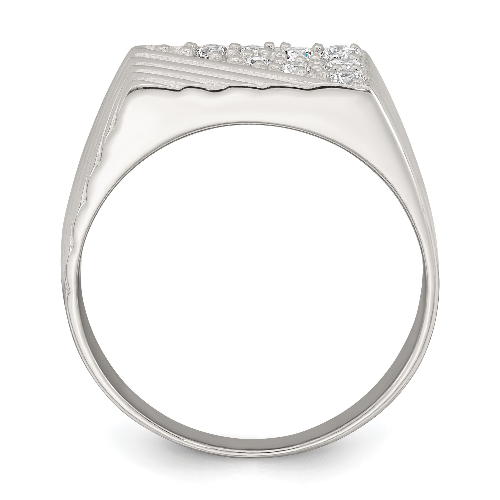 Sterling Silver Polished and Grooved White CZ Size 9 Mens Ring
