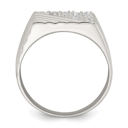 Sterling Silver Polished and Grooved White CZ Size 9 Mens Ring