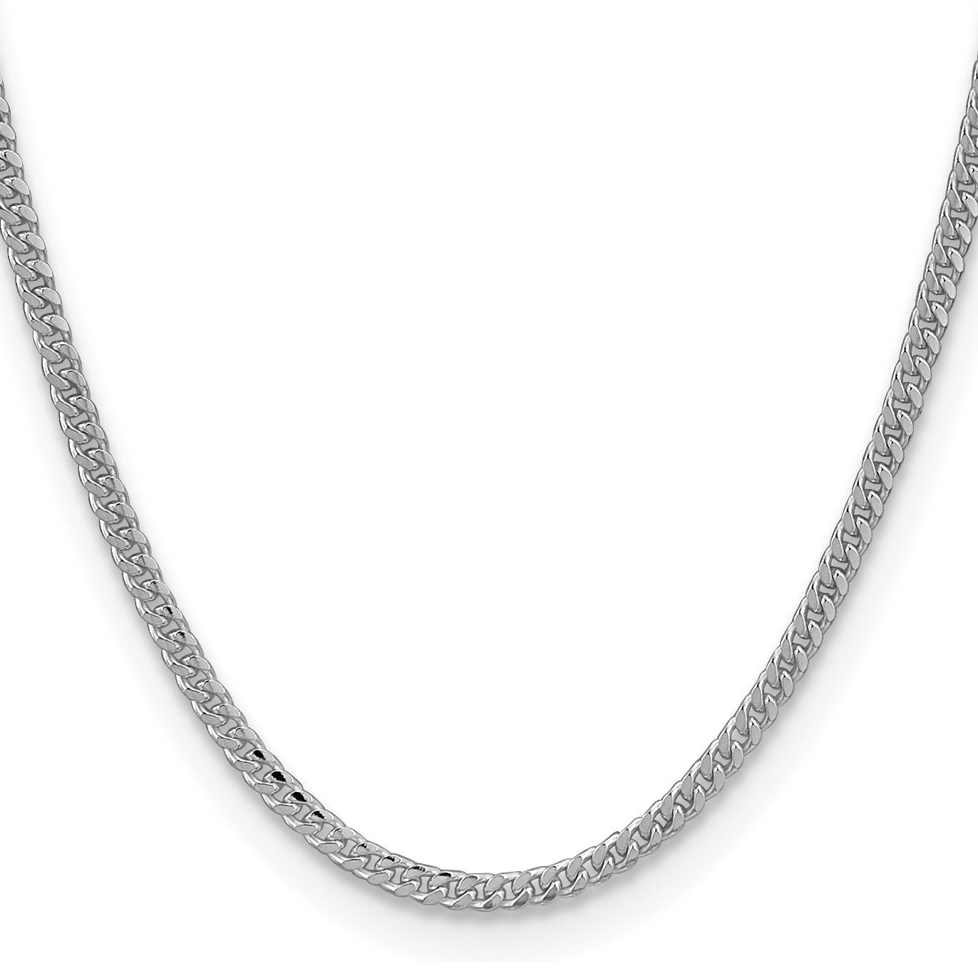 Sterling Silver Rhodium-plated 3.25mm Domed w/ Side D/C Curb Chain
