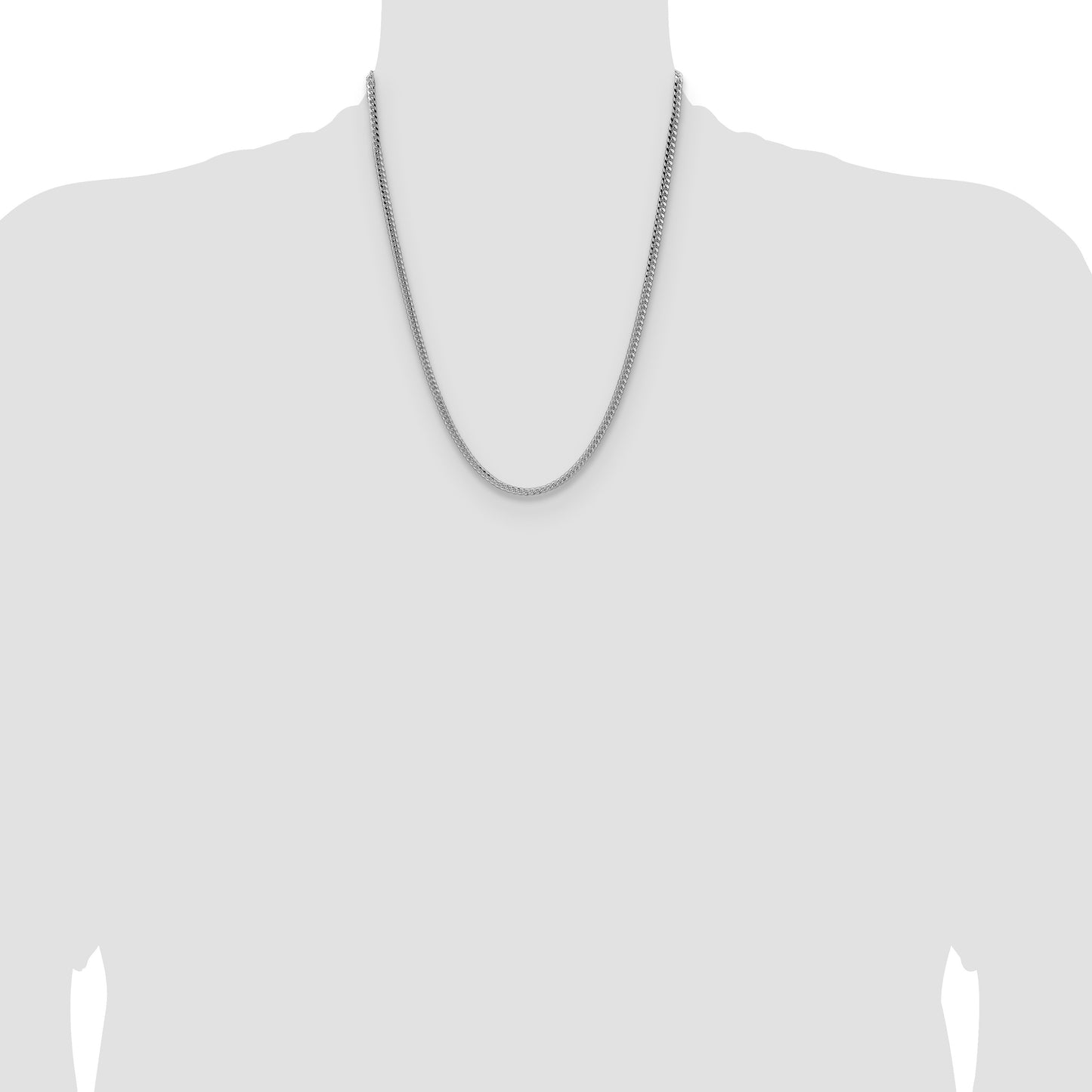 Sterling Silver Rhodium-plated 3.25mm Domed w/ Side D/C Curb Chain