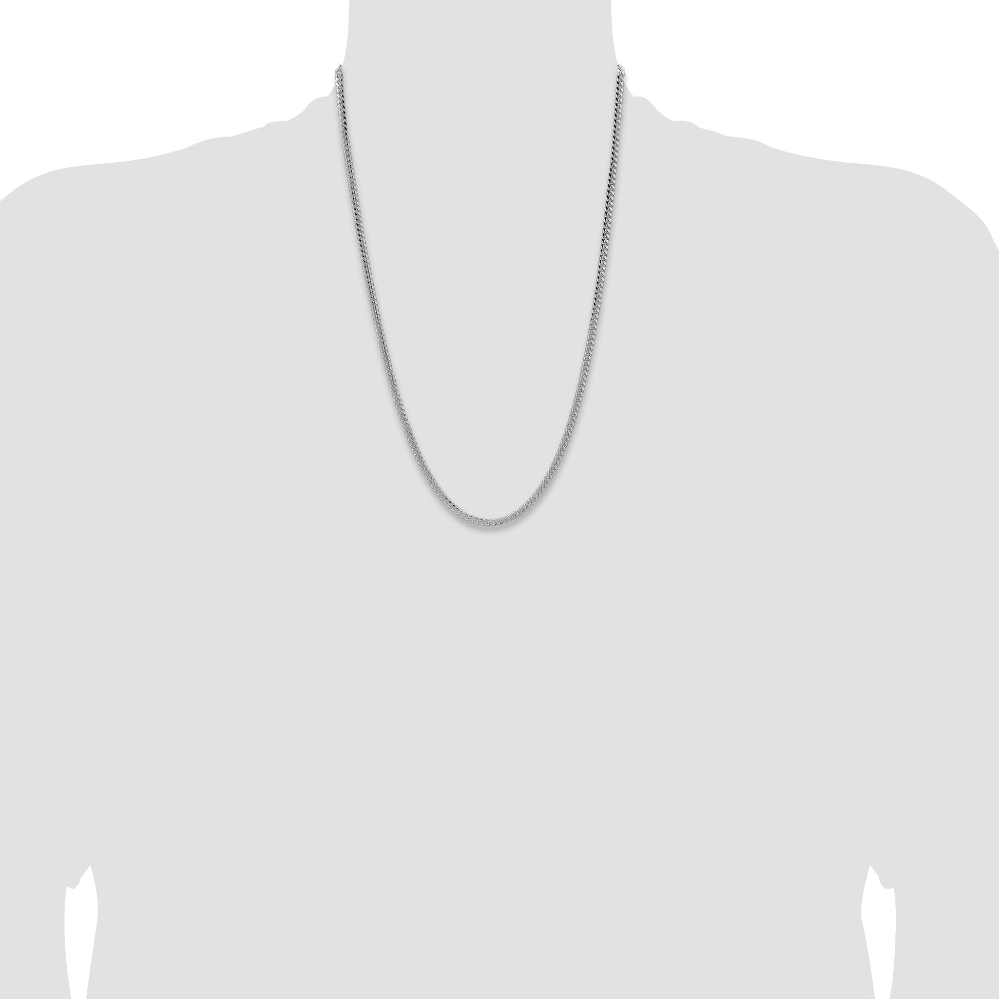 Sterling Silver Rhodium-plated 3.25mm Domed w/ Side D/C Curb Chain