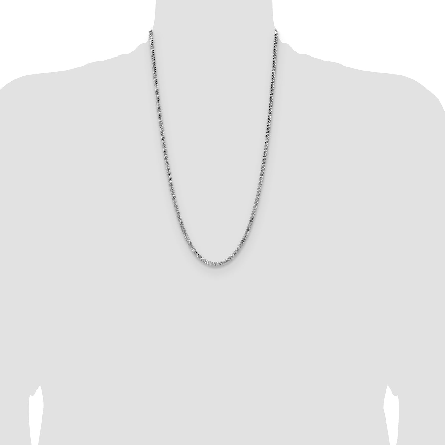 Sterling Silver Rhodium-plated 3.25mm Domed w/ Side D/C Curb Chain