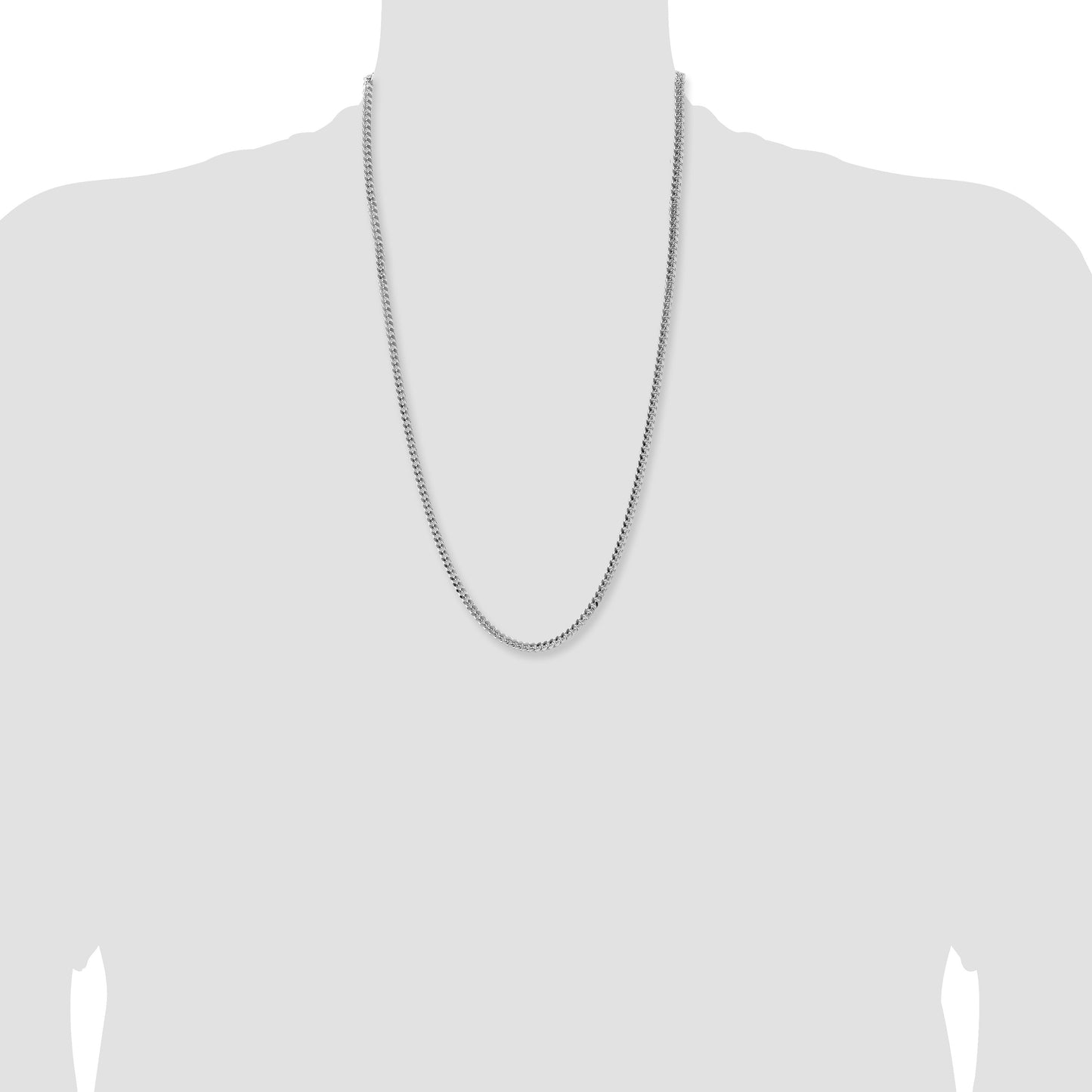 Sterling Silver Rhodium-plated 4mm Domed w/ Side D/C Curb Chain