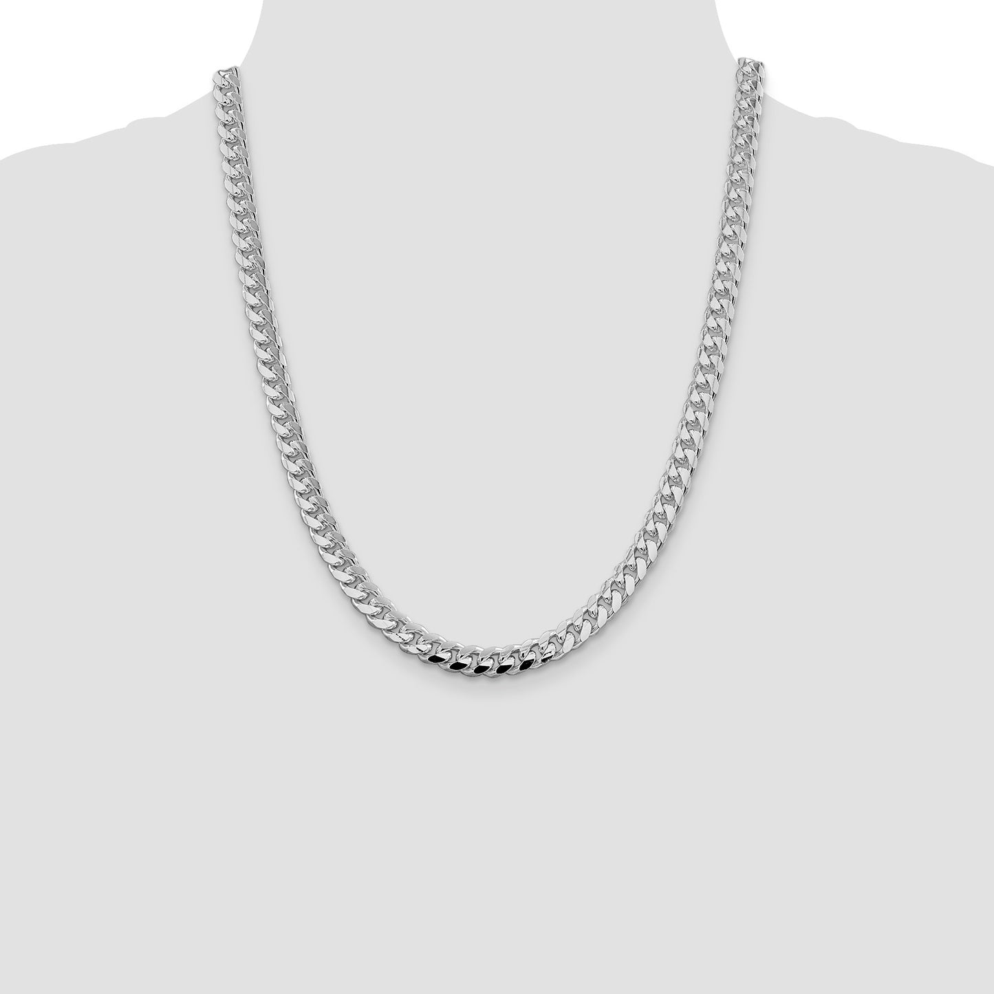 Sterling Silver Rhodium-plated 7.35mm Domed w/ Side D/C Curb Chain