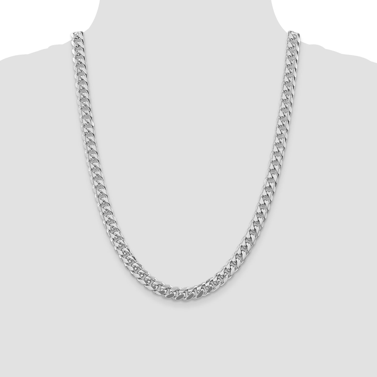 Sterling Silver Rhodium-plated 8.5mm Domed w/ Side D/C Curb Chain