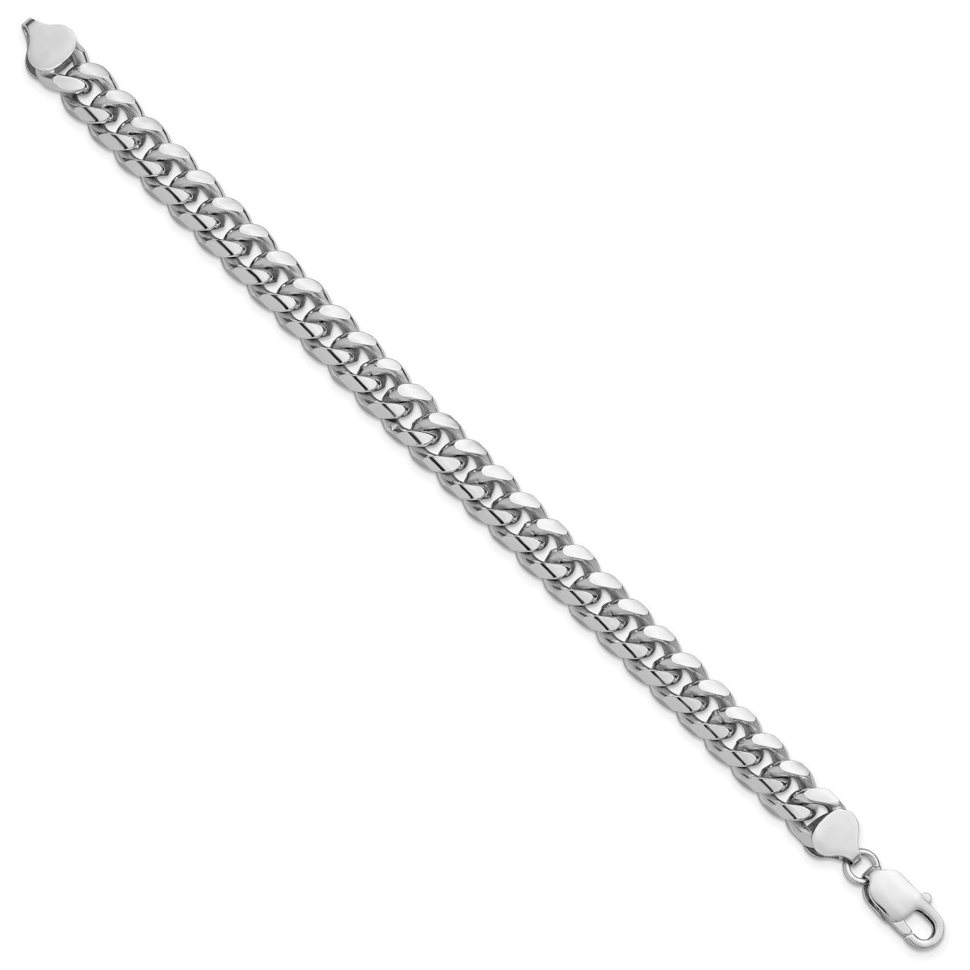 Sterling Silver Rhodium-plated 8.5mm Domed w/ Side D/C Curb Chain