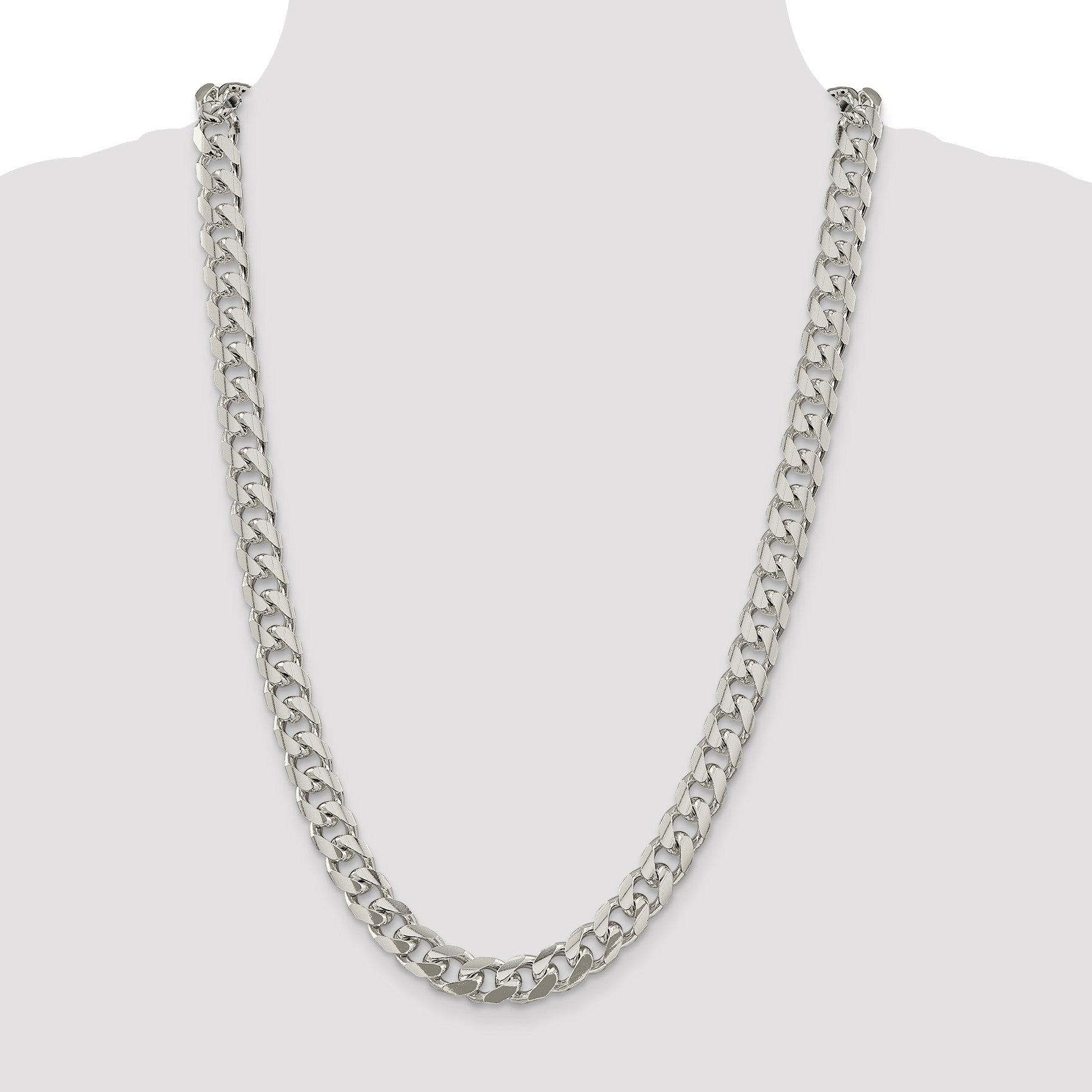 Sterling Silver 10.5mm Domed w/ Side D/C Curb Chain