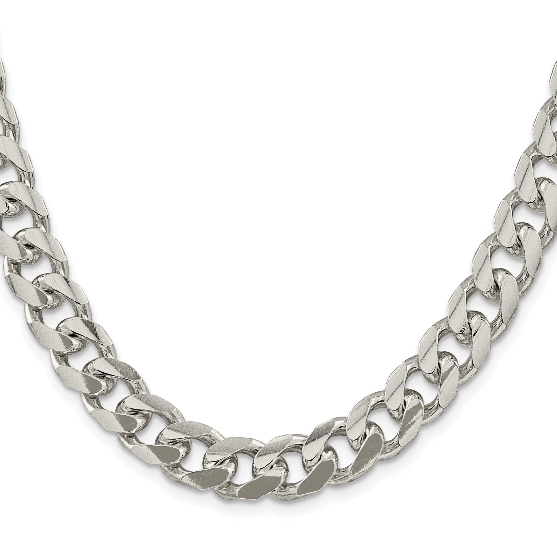 Sterling Silver Rhodium-plated 10.5mm Domed w/ Side D/C Curb Chain