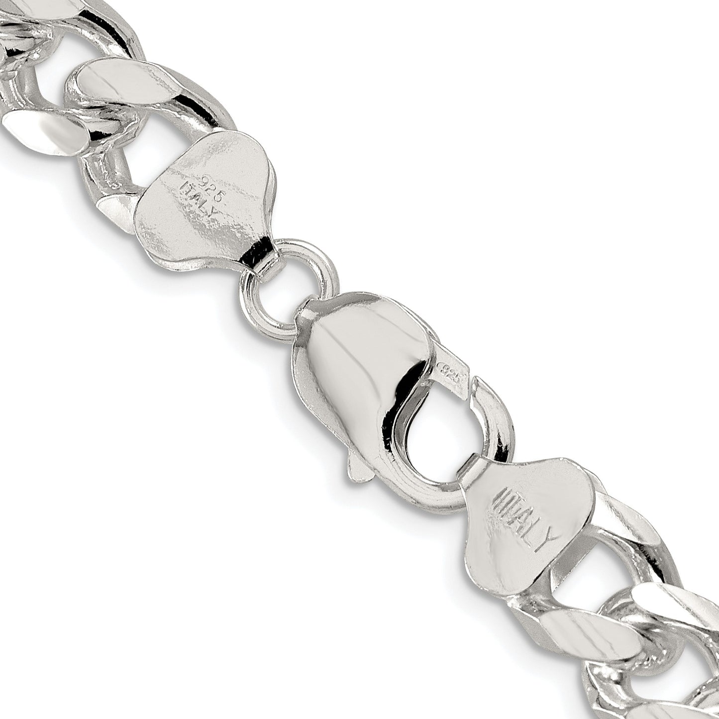 Sterling Silver Rhodium-plated 10.5mm Domed w/ Side D/C Curb Chain