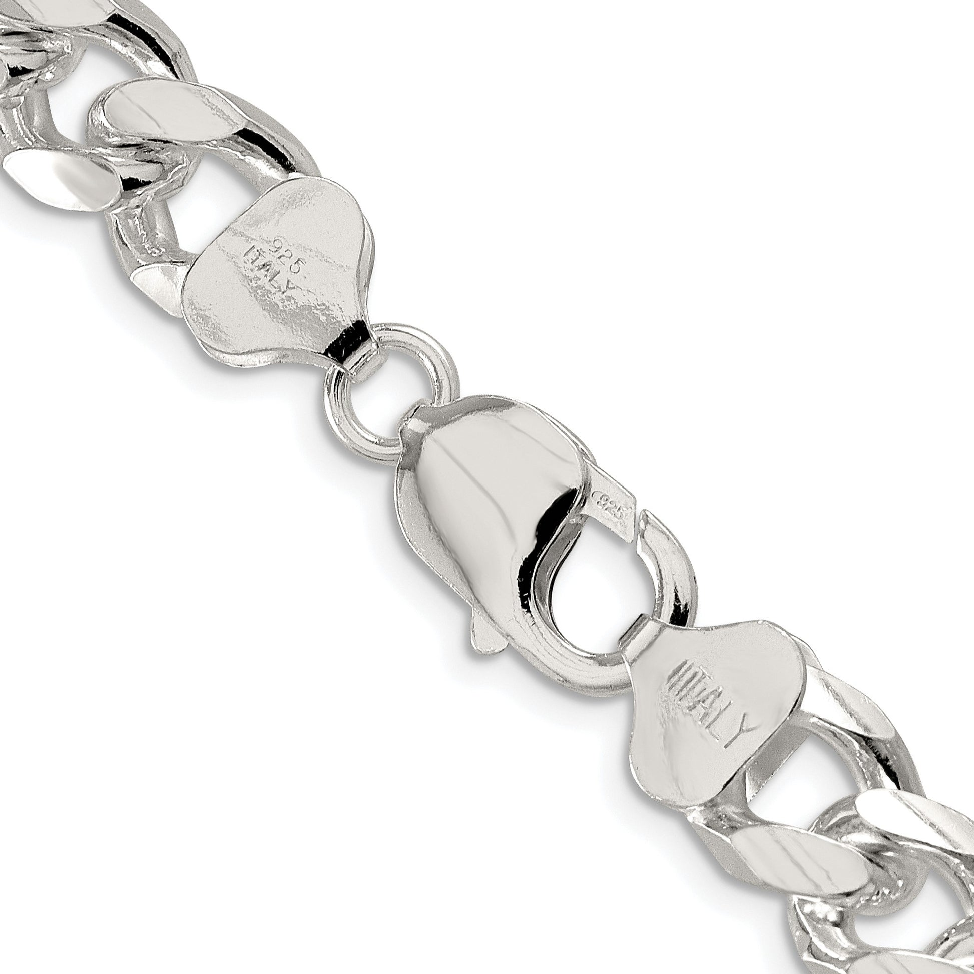Sterling Silver Rhodium-plated 10.5mm Domed w/ Side D/C Curb Chain