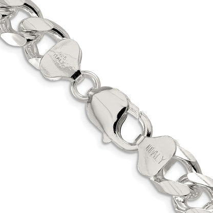 Sterling Silver Rhodium-plated 10.5mm Domed w/ Side D/C Curb Chain