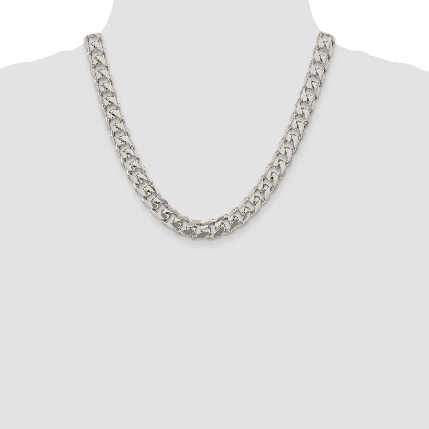 Sterling Silver Rhodium-plated 10.5mm Domed w/ Side D/C Curb Chain